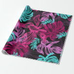 Fun Psychedelic and Glowing Neon Leaves Wrapping Paper