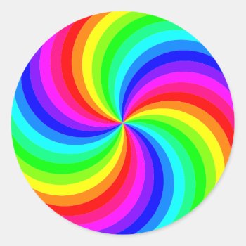 Fun Psychedelic Bright Rainbow Swirl Pinwheel Classic Round Sticker by iBella at Zazzle