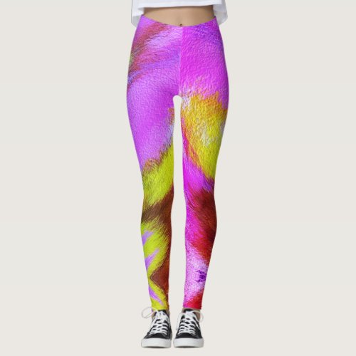 Fun Psychedelic Colourful Furry Pattern Leggings