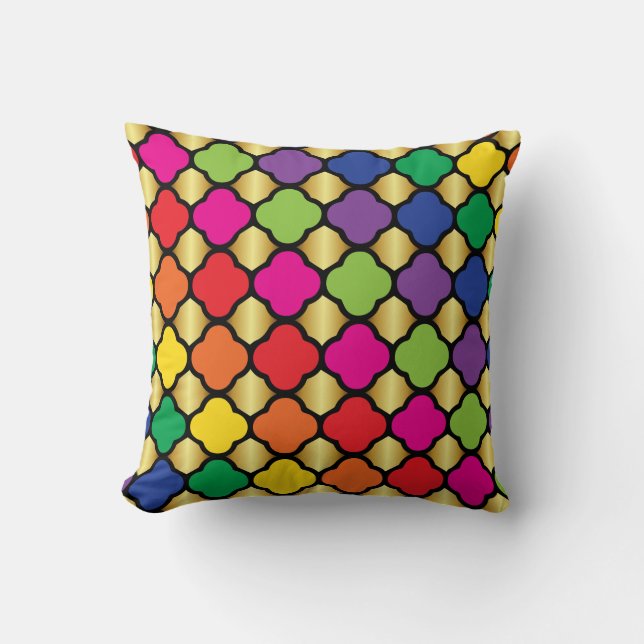Fun Psychedelic Quatrefoil Print Pattern Throw Pillow (Front)