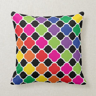 Fun Psychedelic Quatrefoil Print Pattern Throw Pillow