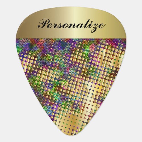 Fun Psychedelic with a Splatter of Gold Dots Guitar Pick