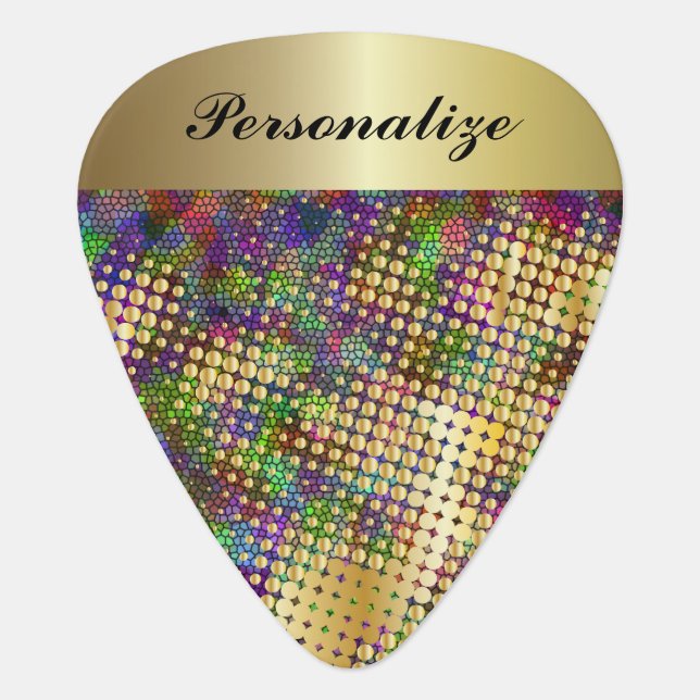 Fun Psychedelic with a Splatter of Gold Dots Guitar Pick (Front)
