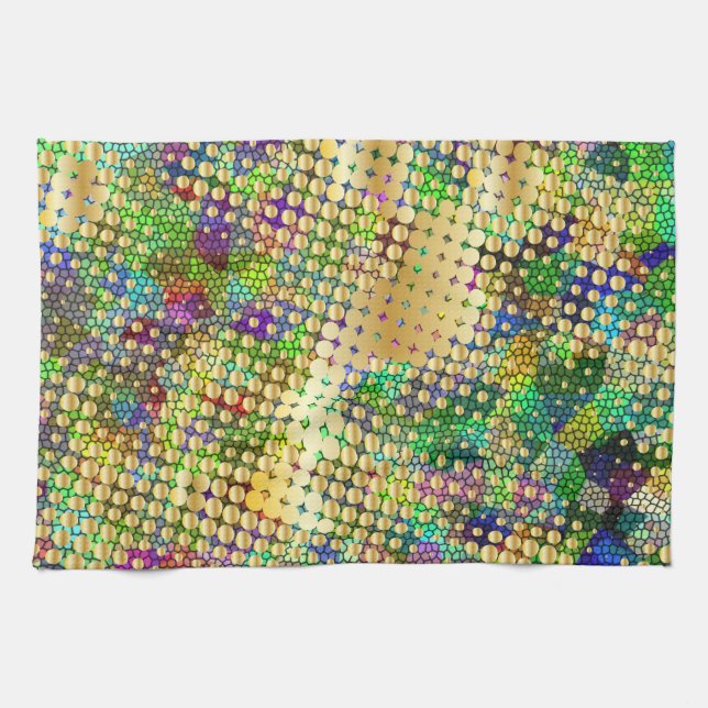 Fun Psychedelic with a Splatter of Gold Dots Kitchen Towel (Horizontal)