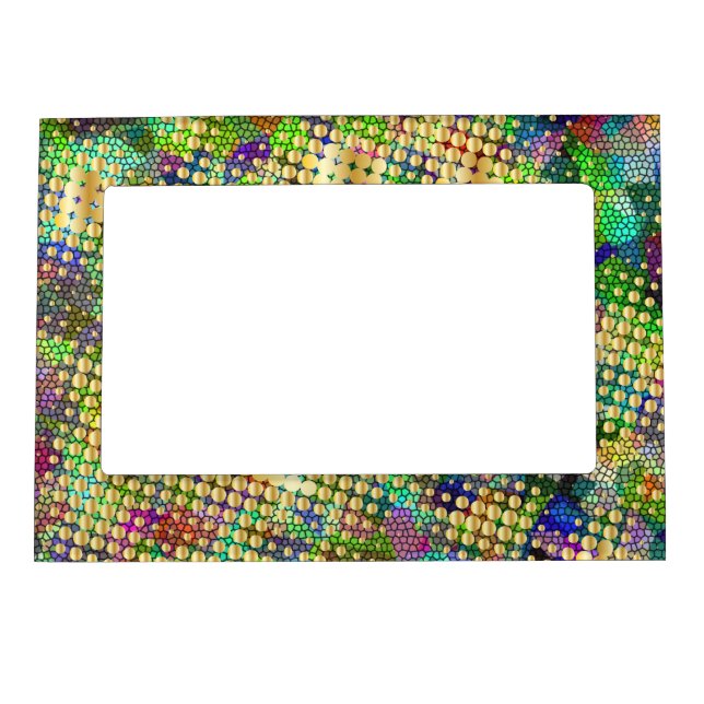 Fun Psychedelic with a Splatter of Gold Dots Magnetic Picture Frame (Front)