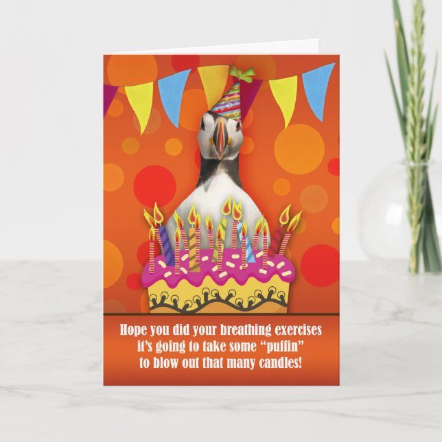 Fun Puffin Birthday Card With Birthday Cake And Ca (Front)