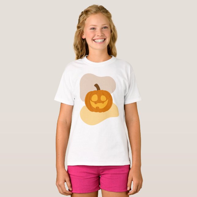 Fun Pumpkin & Abstract Blob Shape Halloween Girl's T-Shirt (Front Full)