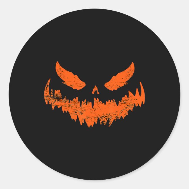 Fun Pumpkin Jack O Lantern Scary Pumpkin Face Hall Classic Round Sticker (Front)