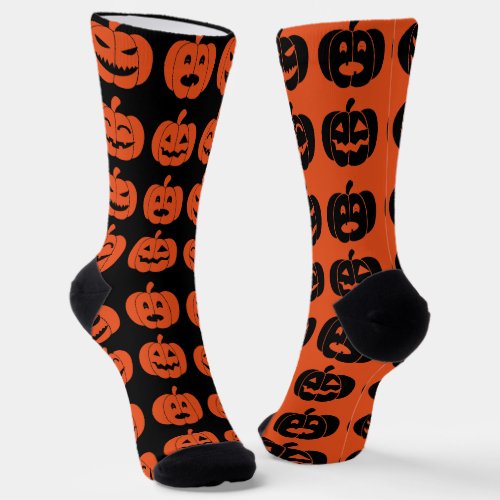 Fun Pumpkin Pattern Orange and Black Odd Halloween Socks