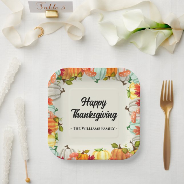 Fun Pumpkin Thanksgiving Dinner Paper Plates (Wedding)