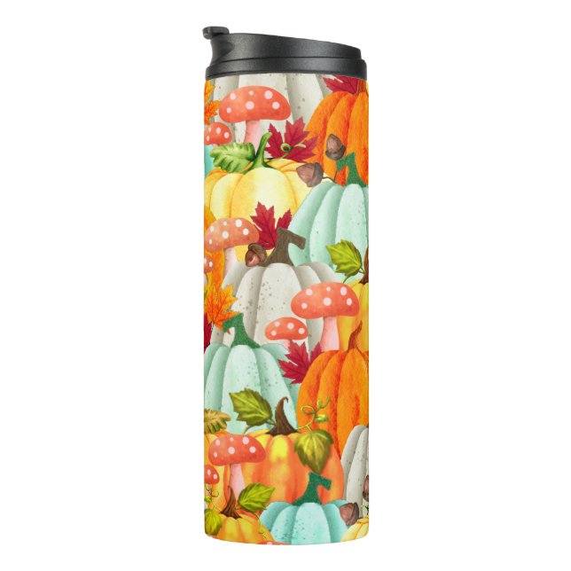 Fun Pumpkins Mushrooms And Fall Leaves Thermal Tumbler (Rotated Right)