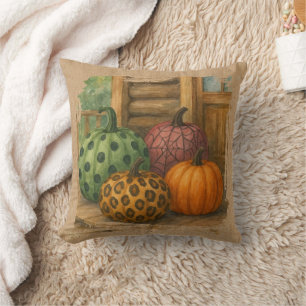 Fun Pumpkins On Cabin Front Porch Throw Pillow