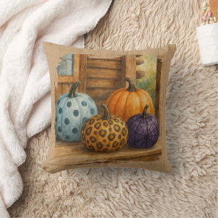 Fun Pumpkins On Cabin Front Porch Throw Pillow