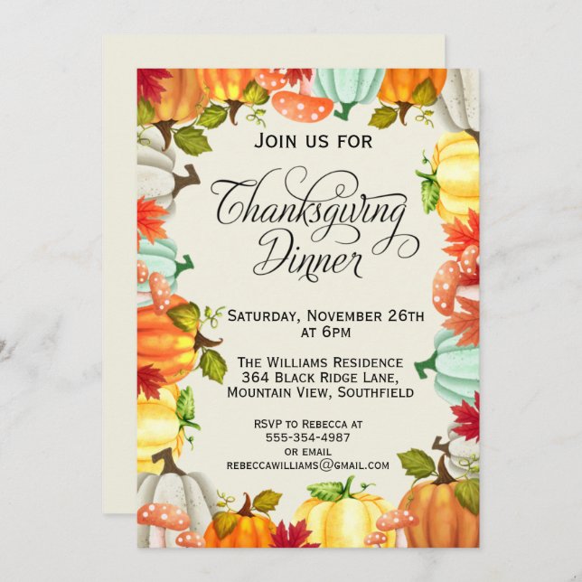 Fun Pumpkins Thanksgiving Dinner Invitation (Front/Back)