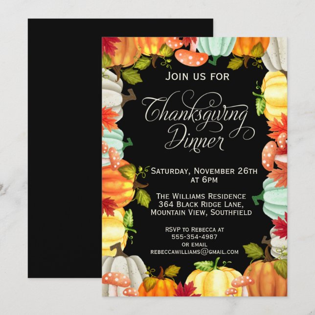Fun Pumpkins Thanksgiving Dinner Invitation (Front/Back)