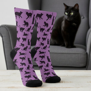 Fun Purple and Black Cat Print Socks