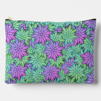 Fun Purple and Green Flowers Accessory Pouch