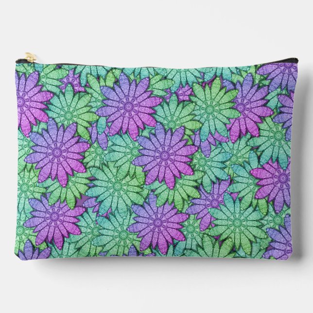 Fun Purple and Green Flowers Accessory Pouch (Front)