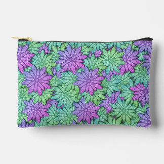 Fun Purple and Green Flowers Accessory Pouch