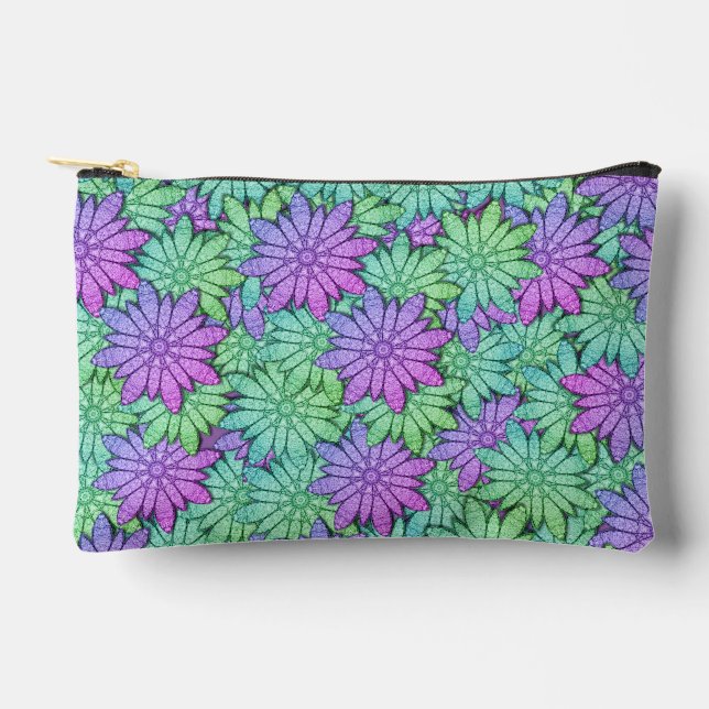 Fun Purple and Green Flowers Accessory Pouch (Front)