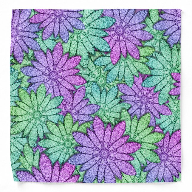 Fun Purple and Green Flowers Bandana (Front)