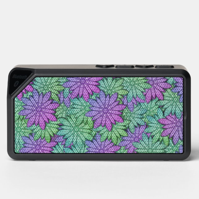 Fun Purple and Green Flowers Bluetooth Speaker (Front)