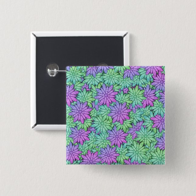 Fun Purple and Green Flowers Button (Front & Back)