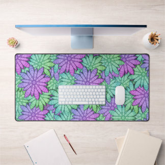 Fun Purple and Green Flowers Desk Mat