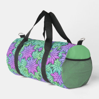 Fun Purple and Green Flowers Duffle Bag