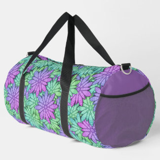 Fun Purple and Green Flowers Duffle Bag
