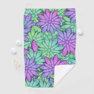 Fun Purple and Green Flowers Golf Towel