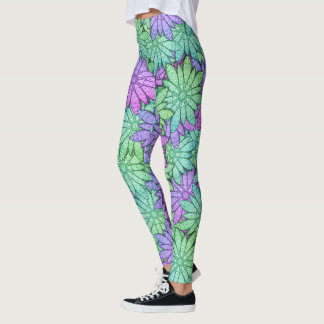Fun Purple and Green Flowers Leggings