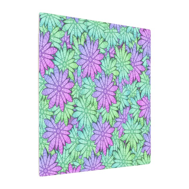 Fun Purple and Green Flowers Metal Print (Angled)