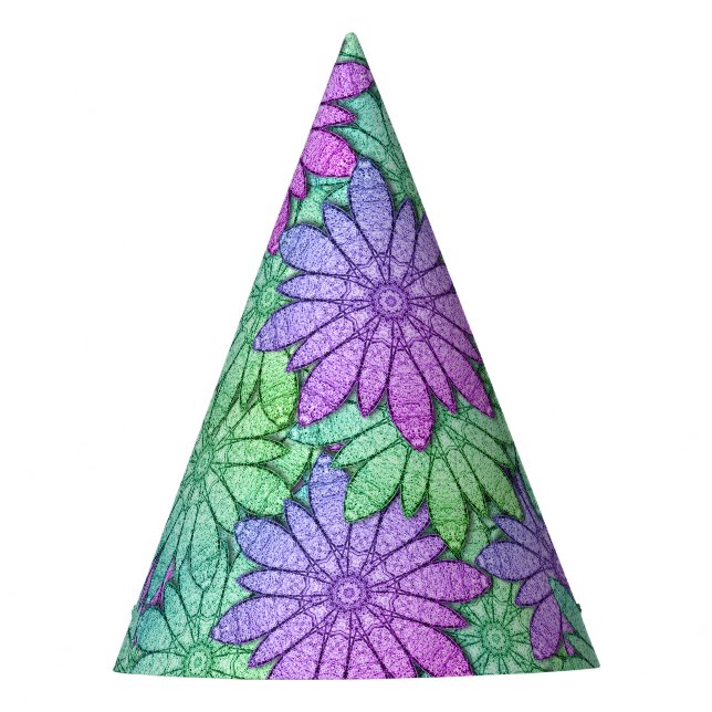 Fun Purple and Green Flowers Party Hat (Front)