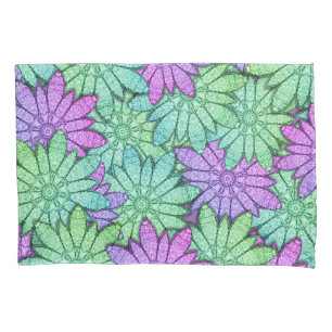 Fun Purple and Green Flowers Pillow Case