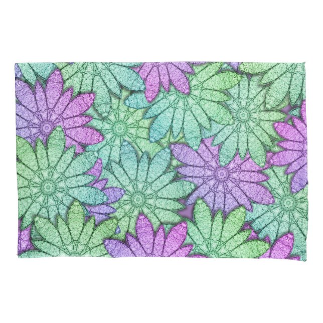 Fun Purple and Green Flowers Pillow Case (Front)