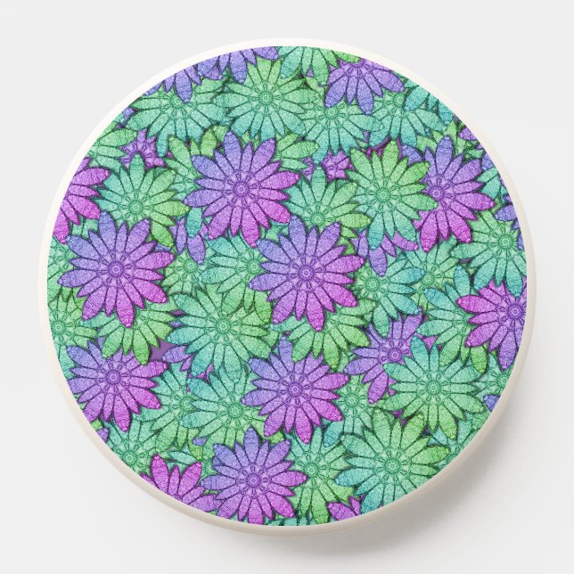 Fun Purple and Green Flowers PopSocket (Popsocket)