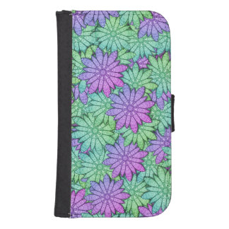 Fun Purple and Green Flowers Galaxy S4 Wallet Case