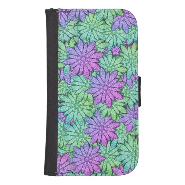 Fun Purple and Green Flowers Samsung Galaxy Wallet Case (Front)