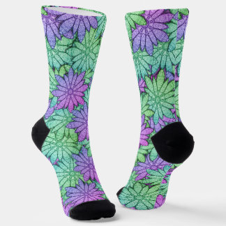 Fun Purple and Green Flowers Socks