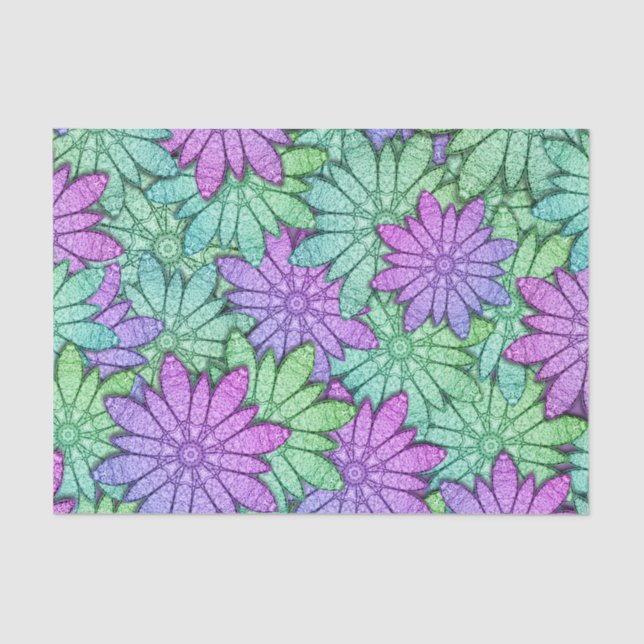 Fun Purple and Green Flowers Tissue Paper (Front)