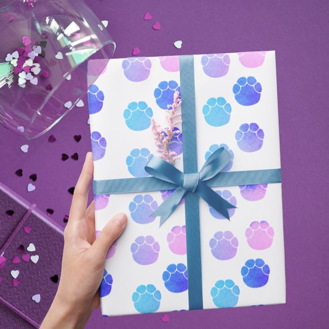 Fun Purple And Pink Elephant Footprints Watercolor Wrapping Paper (Creator Uploaded)