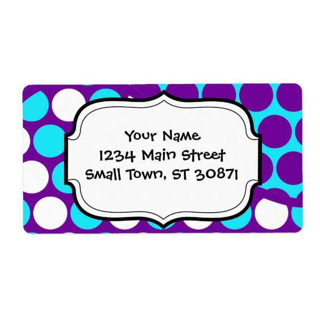 Fun Purple and Teal Polka Dot Wave Pattern Label (Front)