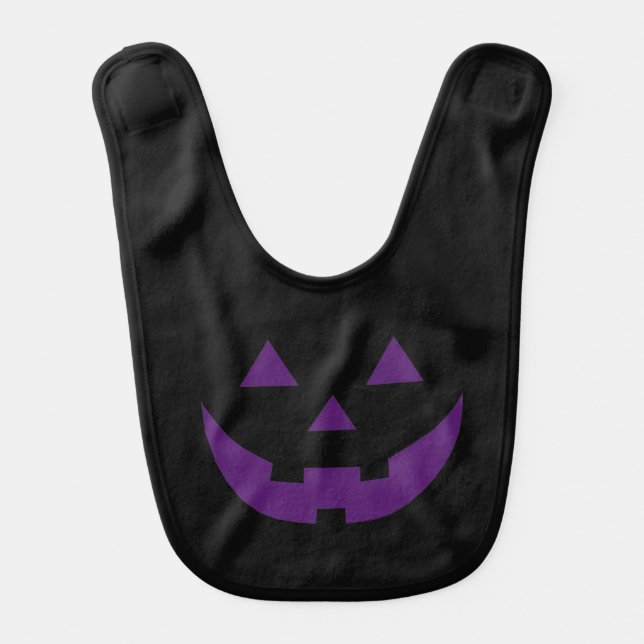 Fun purple black Jack o lantern face Halloween Baby Bib (Front)