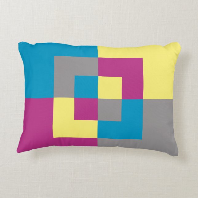 FUN Purple Blue Yellow Gray Puzzle Pattern   Accent Pillow (Back)