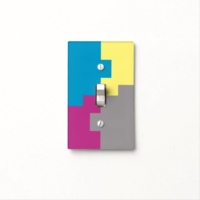 FUN Purple Blue Yellow Gray Puzzle Pattern   Light Switch Cover (In Situ)