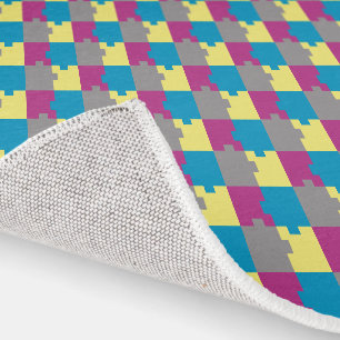 FUN Purple Blue Yellow Gray Puzzle Pattern   Rug