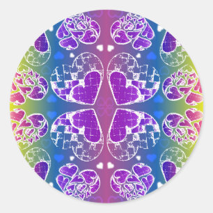Fun Purple, blue, yellow Whimsical Hearts pattern Classic Round Sticker