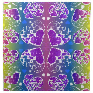 Fun Purple, blue, yellow Whimsical Hearts pattern Cloth Napkin