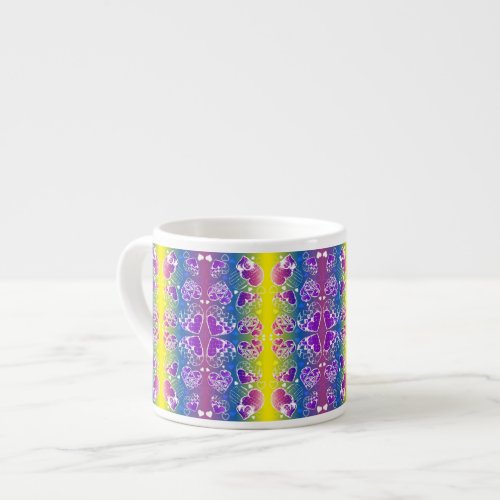 Fun Purple blue yellow Whimsical Hearts pattern Espresso Cup